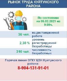 Рынок труда Куйтунского района на 05 февраля 2021 года